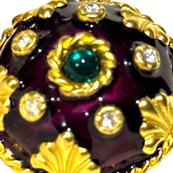 Vtg  GERARD YOSCA burgundy enamel gold plated round spherical clip earrings - Picture 3 of 8